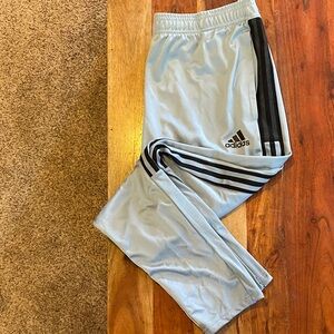 Adidas Kids Light Blue Joggers with Black Stripes